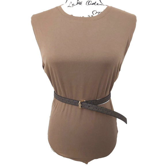 Michael Kors Monogram MK Logo Brown Belt Gold Buckle Sz Medium NWT - Picture 13 of 14